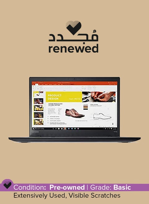 Renewed - Thinkpad T470s (2017) Business Laptop With 14-Inch Display, Intel Core i7 Processor/7th Gen/8GB RAM/256GB SSD/Intel HD Graphics 620 With Keyboard English/Arabic Black
