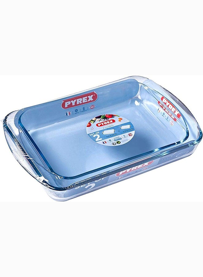 PYREX - Pyrex Essentials Roaster Set of 2 Rectangle 3.7+2.6L Clear 40x27x6/35x23x6cm - Image 1