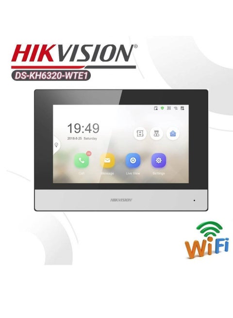 DS-KH6320-WTE1 Video Intercom Indoor Station, 7" TFT Touch Screen, 1024x600 Resolutions, Omnidirectional Mic, Wi-Fi & RJ-45 10/100 Mbps Ethernet | DS-KH6320-WTE1
