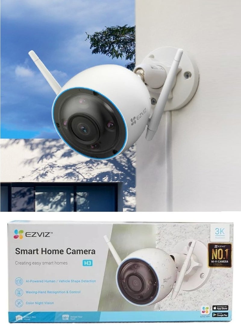 EZVIZ - H3 Wi-Fi Smart Surveillance Camera, Color Night Vision, IP67 Weatherproof Design, Waving Hand Recognition And Control, H.265 Video Technology, Two Way Talk (3K 5MP Resolution) - Image 1