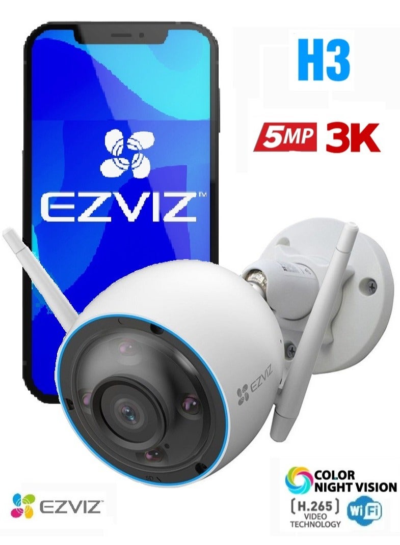 EZVIZ H3 3K 5 Mp Resolution Smart Surveillance Camera Color Night Vision Ip67 Weatherproof Design Waving Hand Recognition And Control H.265 Video Technology Two Way Talk  - Image 1