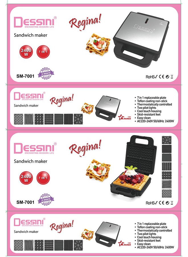 DESSINI 7 in 1 Stainless Steel Sandwich Maker 2400 W SM7001 silver/black  - Image 3