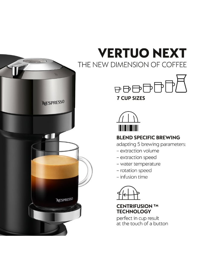Nespresso Vertuo Next GCV1 Capsule Coffee Machine, With Aeroccino 3 Milk Frother for Cappuccino And Latte, Brews 7 Cup Sizes for Black Coffee, Dark Chrome 1.1 L 220 W GCV1-GB-ME-NE+3694BK Titanium - Image 2