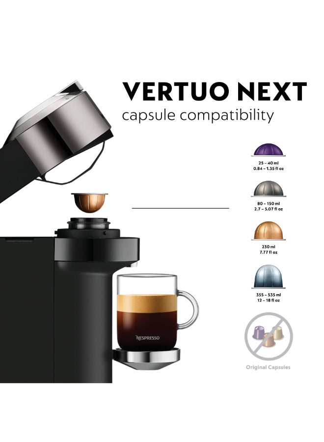 Nespresso Vertuo Next GCV1 Capsule Coffee Machine, With Aeroccino 3 Milk Frother for Cappuccino And Latte, Brews 7 Cup Sizes for Black Coffee, Dark Chrome 1.1 L 220 W GCV1-GB-ME-NE+3694BK Titanium - Image 4