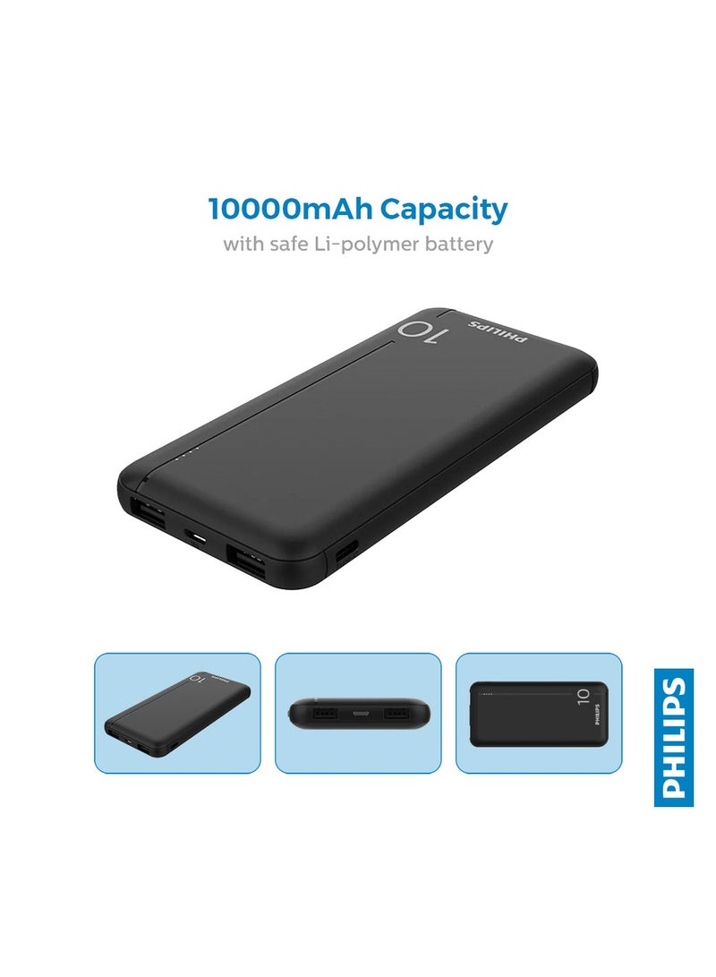 Philips 10000 mAh Power Bank With Dual USB A And USB-C Ports Black  - Image 2