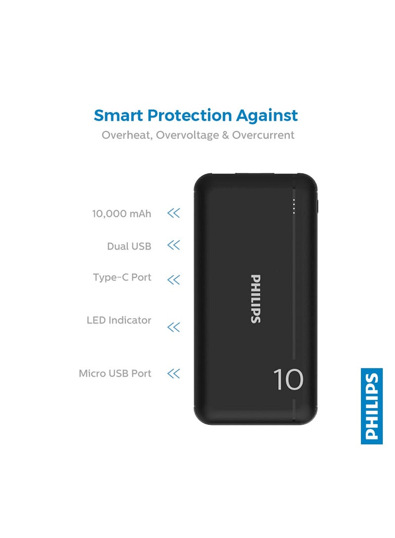 Philips 10000 mAh Power Bank With Dual USB A And USB-C Ports Black  - Image 4