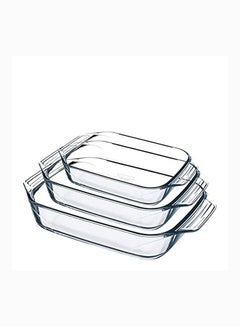 PYREX Pyrex Daily Set Of 3 Rectangular Roasters 1.8L(31x20x6cm)+2.7L(35x23x6cm)+3.7L(39x25x7cm) Clear  - Image 1