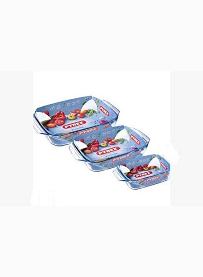 PYREX - Pyrex Daily Set Of 3 Rectangular Roasters 1.8L(31x20x6cm)+2.7L(35x23x6cm)+3.7L(39x25x7cm) Clear - Image 1