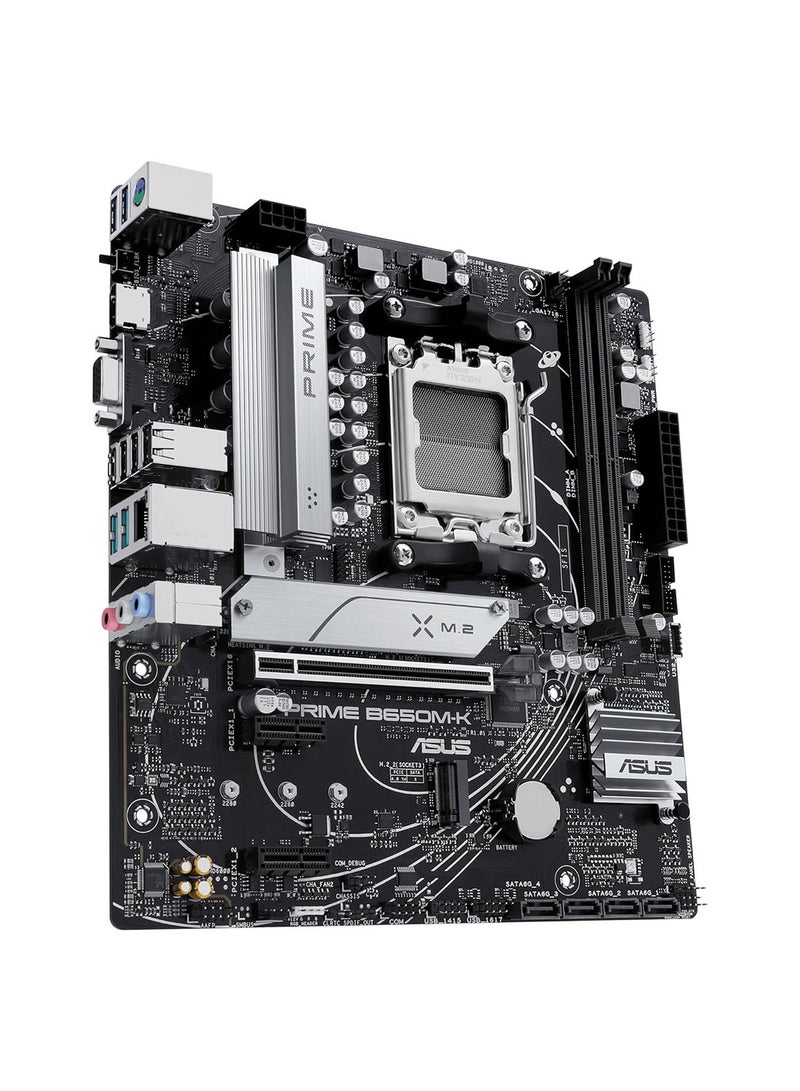 ASUS - PRIME B650M-K AM5 Micro-ATX Motherboard, AMD B650 Chipset, 2x DIMM DDR5 Slots, Up to 96GB Max Memory, 2.5Gb Ethernet, 2x M.2, 1x PCIe 4.0x 16, USB 3.2 / 2.0, 1x VGA 1x HDMI | 90MB1F60-M0EAY0 - Image 1