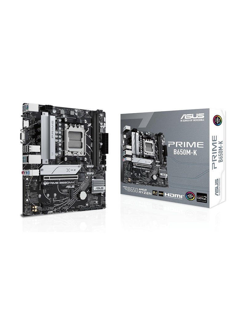 ASUS - PRIME B650M-K AM5 Micro-ATX Motherboard, AMD B650 Chipset, 2x DIMM DDR5 Slots, Up to 96GB Max Memory, 2.5Gb Ethernet, 2x M.2, 1x PCIe 4.0x 16, USB 3.2 / 2.0, 1x VGA 1x HDMI | 90MB1F60-M0EAY0 - Image 1
