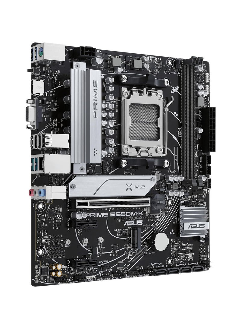 ASUS - PRIME B650M-K AM5 Micro-ATX Motherboard, AMD B650 Chipset, 2x DIMM DDR5 Slots, Up to 96GB Max Memory, 2.5Gb Ethernet, 2x M.2, 1x PCIe 4.0x 16, USB 3.2 / 2.0, 1x VGA 1x HDMI | 90MB1F60-M0EAY0 - Image 1