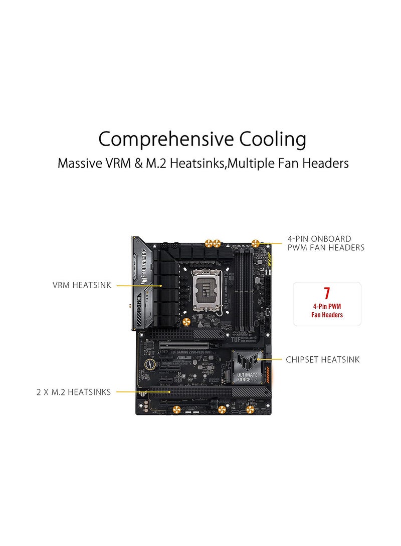 ASUS - TUF GAMING Z790-PLUS WIFI LGA1700 ATX Motherboard, Intel Z790 Chipset, 4x DIMM DDR5 | 192GB Max Capacity, PCIe 5.0 x16, 4 x M.2, Intel 2.5Gb ETH, HDMI / DP, USB 3.2-C | 90MB1D80-M1EAY0 Black - Image 1