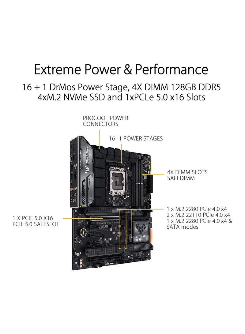 ASUS - TUF GAMING Z790-PLUS WIFI LGA1700 ATX Motherboard, Intel Z790 Chipset, 4x DIMM DDR5 | 192GB Max Capacity, PCIe 5.0 x16, 4 x M.2, Intel 2.5Gb ETH, HDMI / DP, USB 3.2-C | 90MB1D80-M1EAY0 Black - Image 1