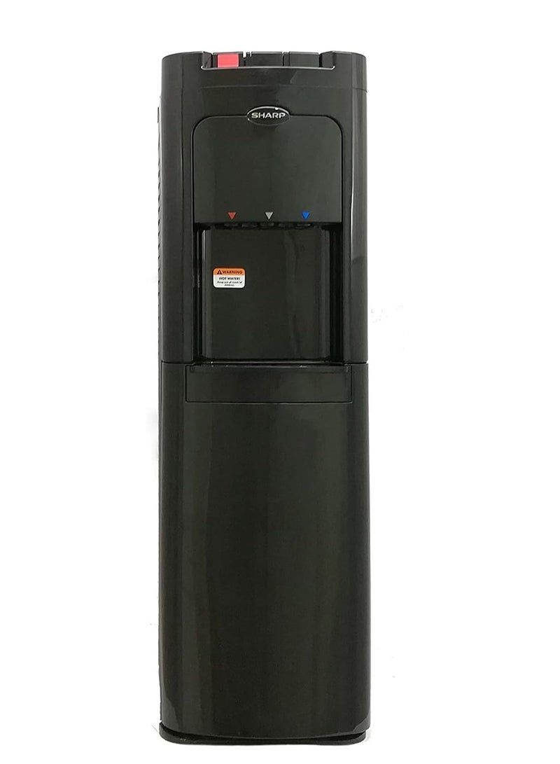 SHARP Top Loading Water Dispenser, Novel Three Faucet/ Tap Design For Hot/Cold/Normal Temperature And True Toddler Safety Lock Hot Faucet SWD-E3TLC-BK3 Black