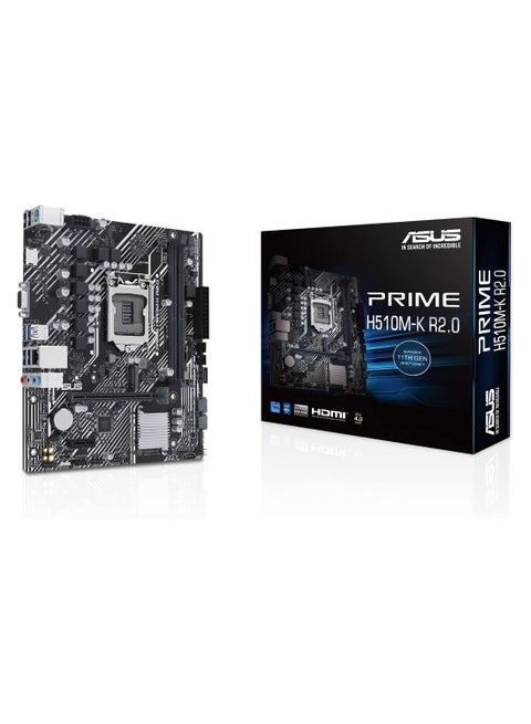 PRIME H510M-K R2.0 LGA 1200 mATX Motherboard, Intel H470 Chipset, 2x DDR4 DIMM, 64GB Max Memory, PCIe 4.0, 1x M.2, Realtek 1Gb Ethernet, USB 3.2 / HDMI / VGA / PS/2 | 90MB1E80-M0EAY0