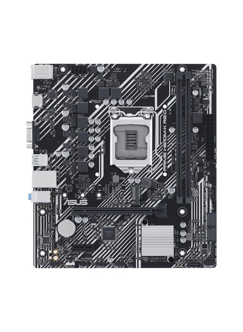 ASUS - PRIME H510M-K R2.0 LGA 1200 mATX Motherboard, Intel H470 Chipset, 2x DDR4 DIMM, 64GB Max Memory, PCIe 4.0, 1x M.2, Realtek 1Gb Ethernet, USB 3.2 / HDMI / VGA / PS/2 | 90MB1E80-M0EAY0 - Image 1