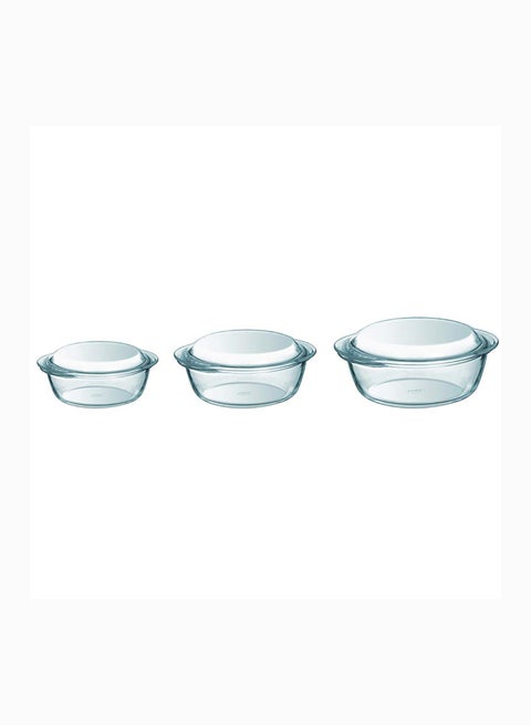 Pyrex Essentials Casserole Set Of 3 Round 3L(27x23cm)+2.1L(24x20cm)+1.3L(21x18cm) Clear