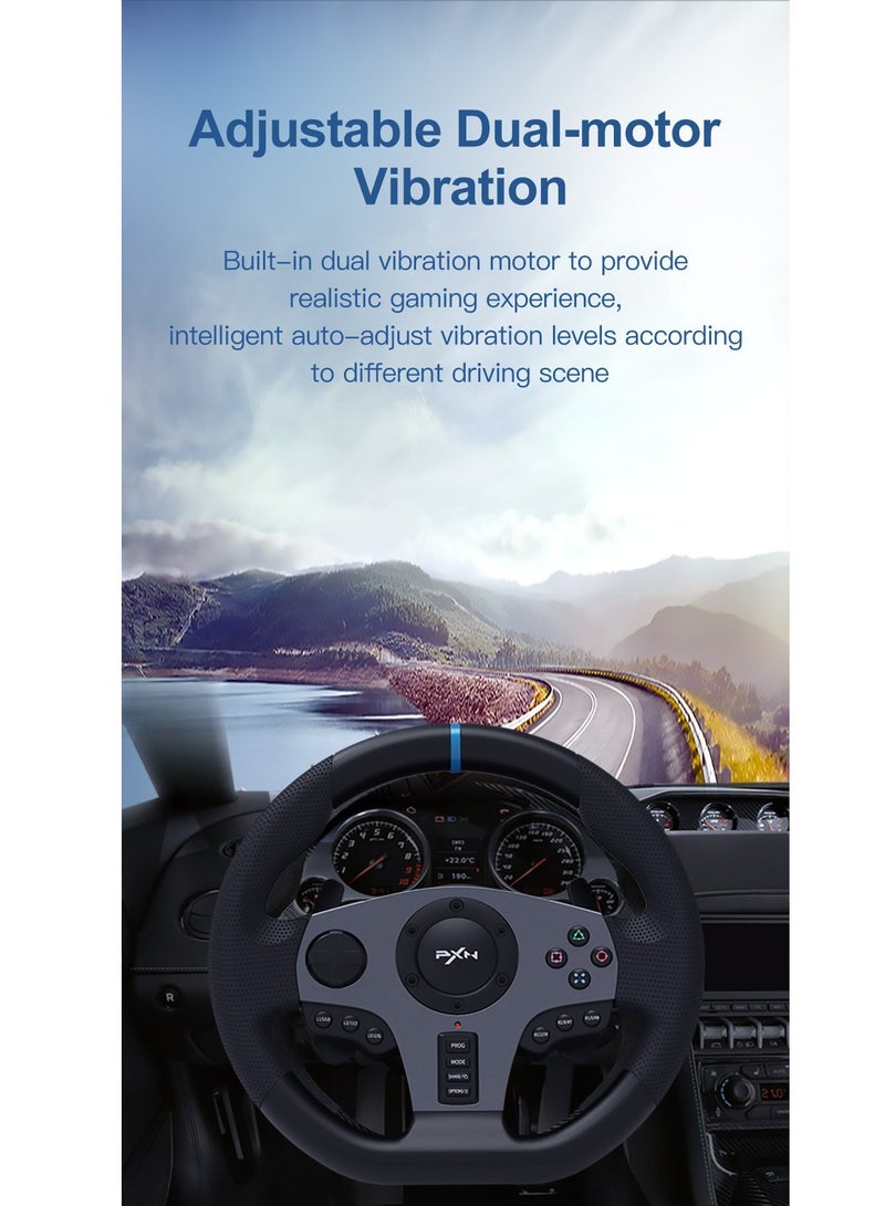 PXN - Racing Wheel Dual-Motor Feedback Driving with Pedals and Shifter for PS4, PC, Xbox One, Xbox Series S/X, and Nintendo Switch - Image 1