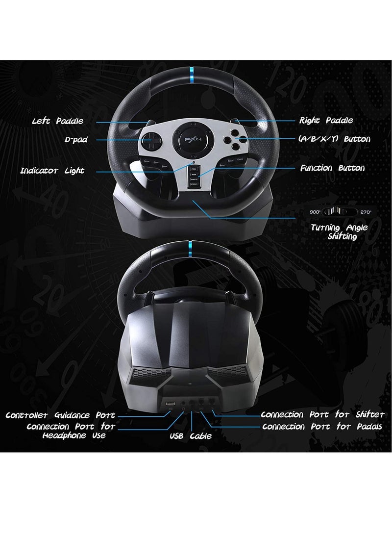 PXN - Racing Wheel Dual-Motor Feedback Driving with Pedals and Shifter for PS4, PC, Xbox One, Xbox Series S/X, and Nintendo Switch - Image 1