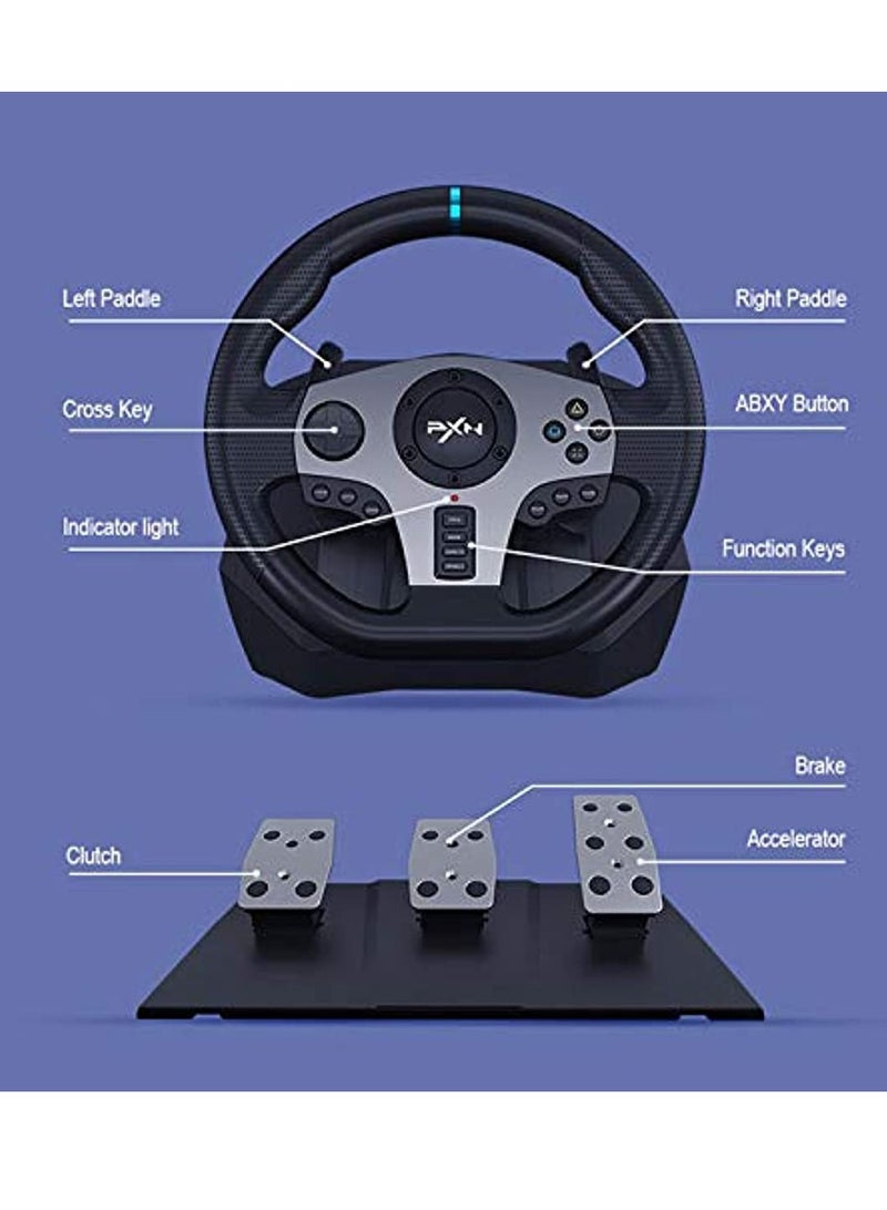 PXN - Racing Wheel Dual-Motor Feedback Driving with Pedals and Shifter for PS4, PC, Xbox One, Xbox Series S/X, and Nintendo Switch - Image 1