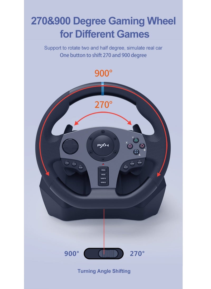 PXN - Racing Wheel Dual-Motor Feedback Driving with Pedals and Shifter for PS4, PC, Xbox One, Xbox Series S/X, and Nintendo Switch - Image 1
