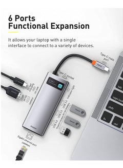 Baseus 6-In-1 USB C Hub, Type C Hub To 4K/30Hz HDMI Adapter With 100W Power Delivery Grey1  - Image 2