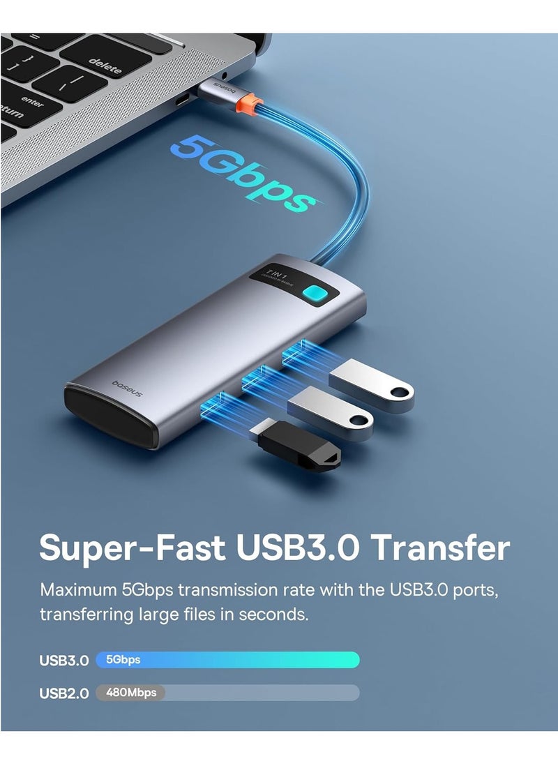 Baseus - USB C Hub Multiport Adapter With 4K@60Hz HDMI, USB C Dock 7 In 1 With 100W Charging, 3 USB-A 5Gbps, TF/SD Card Reader, USB Hub For Laptop Compatible For Windows/Mac/iPad/Steam Deck/Rog Ally Grey02 - Image 1