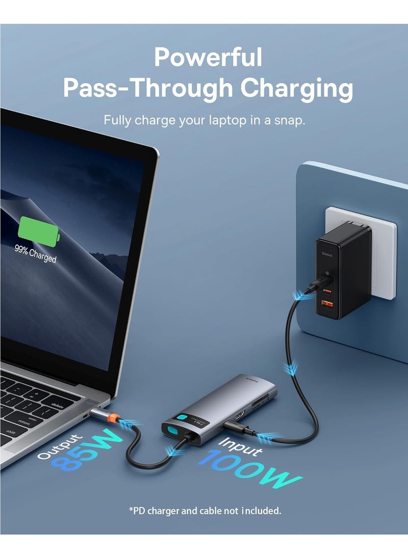 Baseus - USB C Hub Multiport Adapter With 4K@60Hz HDMI, USB C Dock 7 In 1 With 100W Charging, 3 USB-A 5Gbps, TF/SD Card Reader, USB Hub For Laptop Compatible For Windows/Mac/iPad/Steam Deck/Rog Ally Grey02 - Image 1