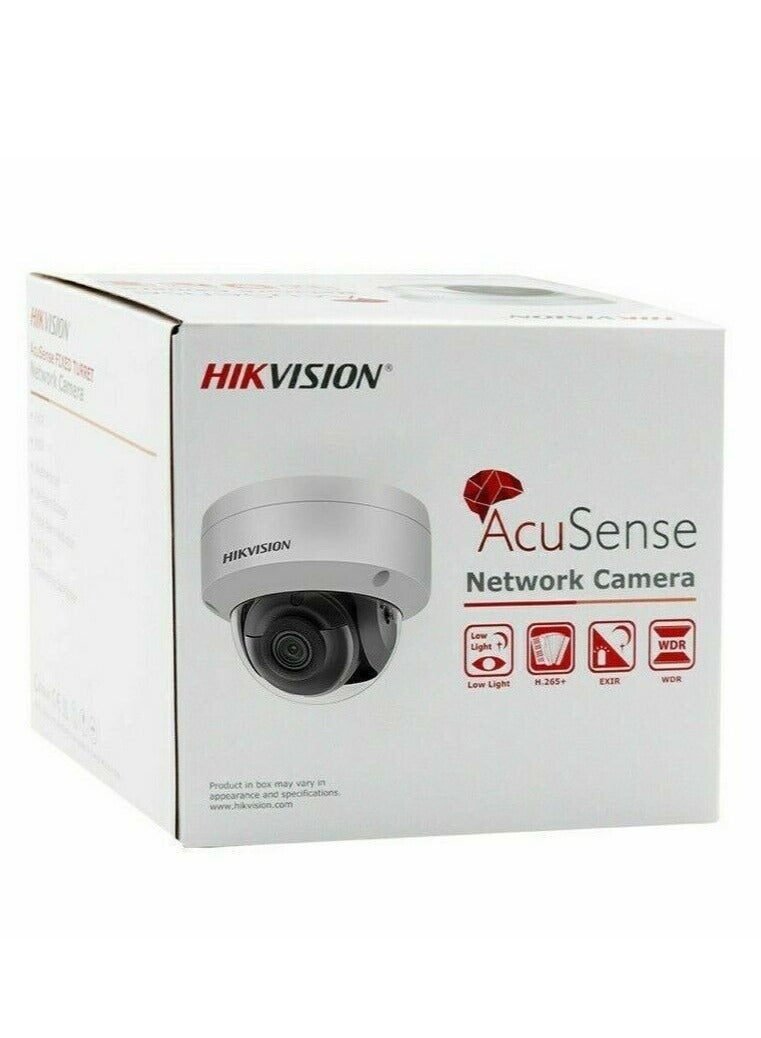 HIKVISION - 4 MP AcuSense Built-in Mic Vandal Fixed Dome Network Camera, 2.8mm Fixed Lens, H.265+ Compression, Up to 30m IR Range, 120 dB True WDR, Support MicroSD, IP67 / IK10 Protection, White | DS-2CD2143G2-IU - Image 1