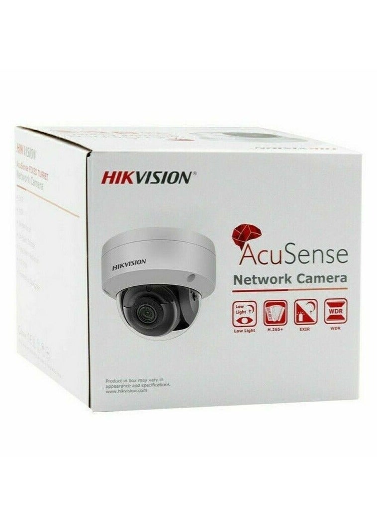 HIKVISION - 8 MP AcuSense Built-in Mic Vandal Fixed Dome Network Camera, 2.8mm Fixed Lens, H.265+ Compression, Up to 30m IR Range, 120 dB True WDR, Support MicroSD, IP67 / IK10 Protection, White | DS-2CD2183G2-IU - Image 1