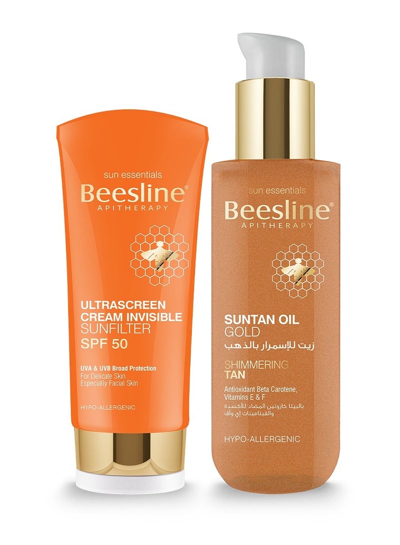 Beesline Ultrascreen Cream Invisible SPF50 + Suntan Oil Gold 60ML + 200MLml