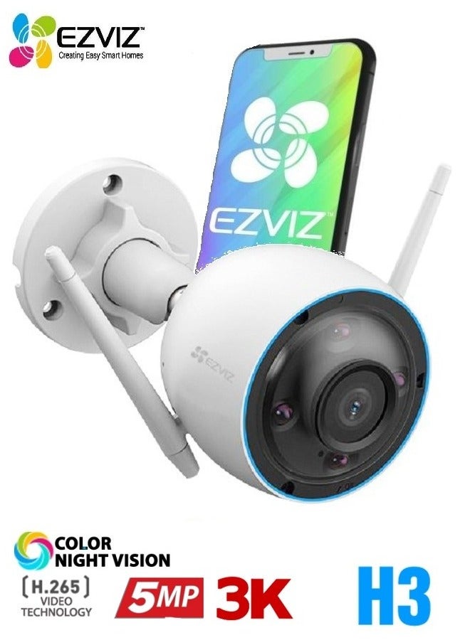 EZVIZ - H3 Wi-Fi Smart Surveillance Camera Color Night Vision Ip67 Weatherproof Design Waving Hand Recognition And Control H.265 Video Technology Two Way Talk 3K 5Mp Resolution - Image 1