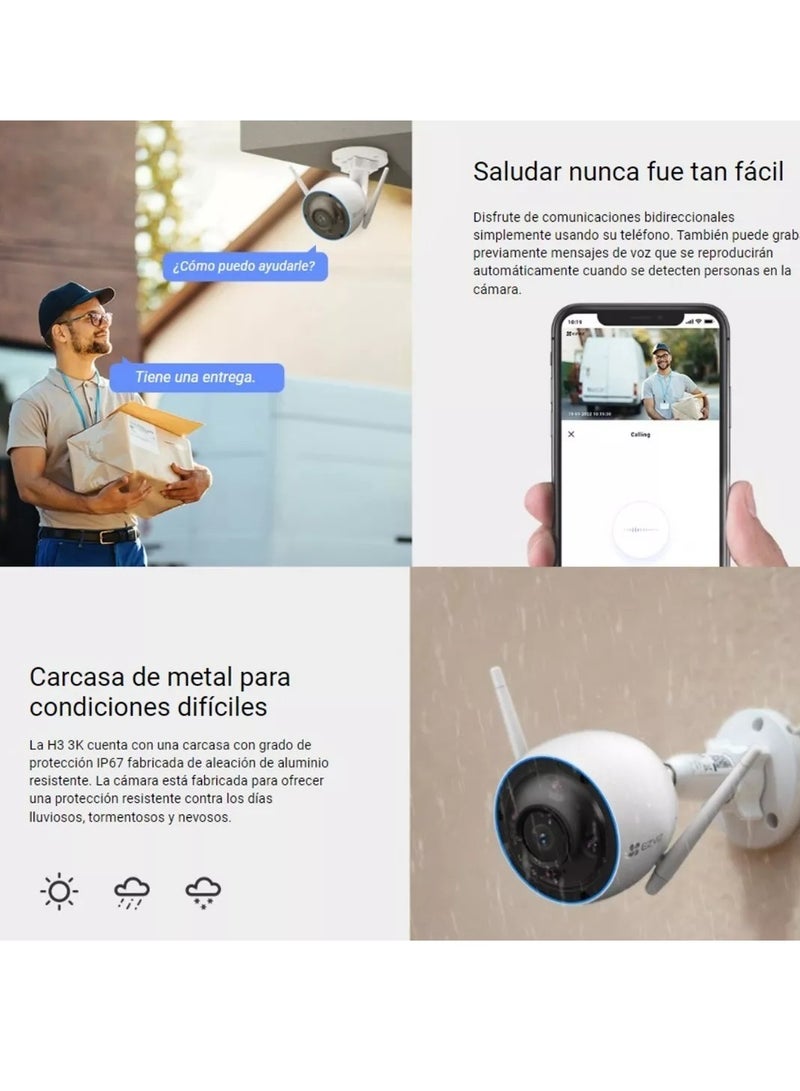 EZVIZ - H3 Wi-Fi Smart Surveillance Camera Color Night Vision Ip67 Weatherproof Design Waving Hand Recognition And Control H.265 Video Technology Two Way Talk 3K 5Mp Resolution - Image 1