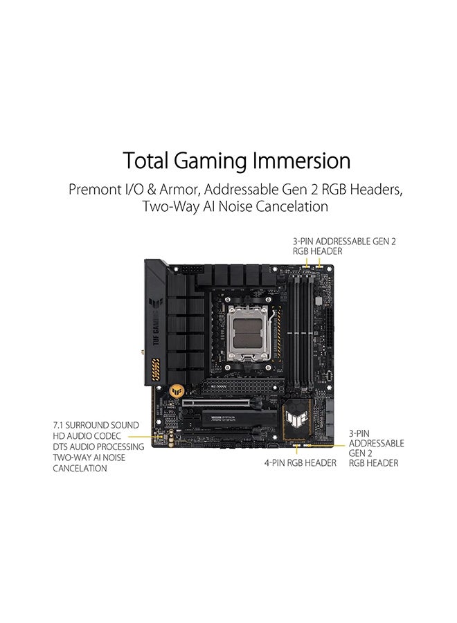 ASUS - TUF Gaming B650M-Plus Wifi DDR5 Micro ATX Motherboard, AMD Socket AM5, B650 Chipset, 2.5Gb Ethernet, Bluetooth, WiFi 6E 5GHz, Max 128GB 4xDIMM Memory, PCIe 4.0x16, 2xM.2 Slot Black - Image 1