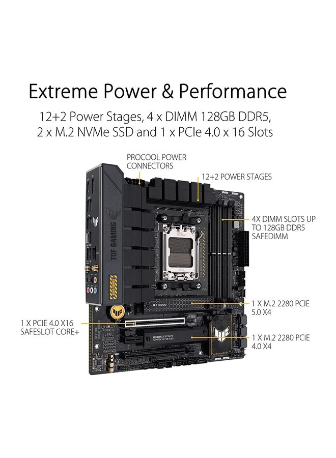 TUF Gaming B650M-Plus Wifi DDR5 Micro ATX Motherboard, AMD Socket AM5, B650 Chipset, 2.5Gb Ethernet, Bluetooth, WiFi 6E 5GHz, Max 128GB 4xDIMM Memory, PCIe 4.0x16, 2xM.2 Slot Black - pnsku/N70017198V/45/_/1698317394/6191b763-cc7f-458c-ad4f-0b4521e8e51a