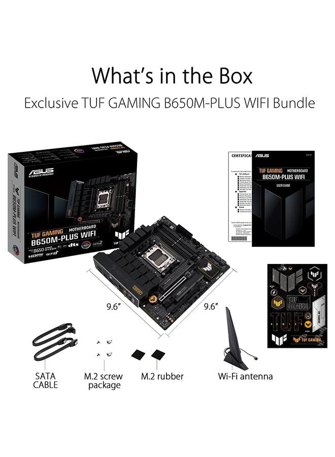 TUF Gaming B650M-Plus Wifi DDR5 Micro ATX Motherboard, AMD Socket AM5, B650 Chipset, 2.5Gb Ethernet, Bluetooth, WiFi 6E 5GHz, Max 128GB 4xDIMM Memory, PCIe 4.0x16, 2xM.2 Slot Black - pnsku/N70017198V/45/_/1698317395/01446acd-59cc-4808-a318-1ce258ba59bc