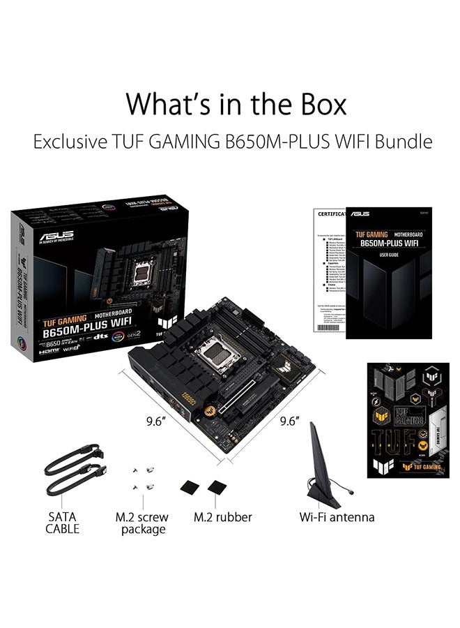 ASUS - TUF Gaming B650M-Plus Wifi DDR5 Micro ATX Motherboard, AMD Socket AM5, B650 Chipset, 2.5Gb Ethernet, Bluetooth, WiFi 6E 5GHz, Max 128GB 4xDIMM Memory, PCIe 4.0x16, 2xM.2 Slot Black - Image 1