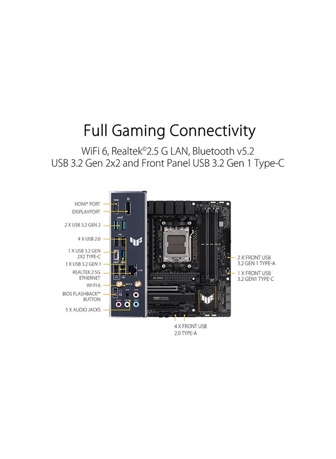 ASUS - TUF Gaming B650M-Plus Wifi DDR5 Micro ATX Motherboard, AMD Socket AM5, B650 Chipset, 2.5Gb Ethernet, Bluetooth, WiFi 6E 5GHz, Max 128GB 4xDIMM Memory, PCIe 4.0x16, 2xM.2 Slot Black - Image 1