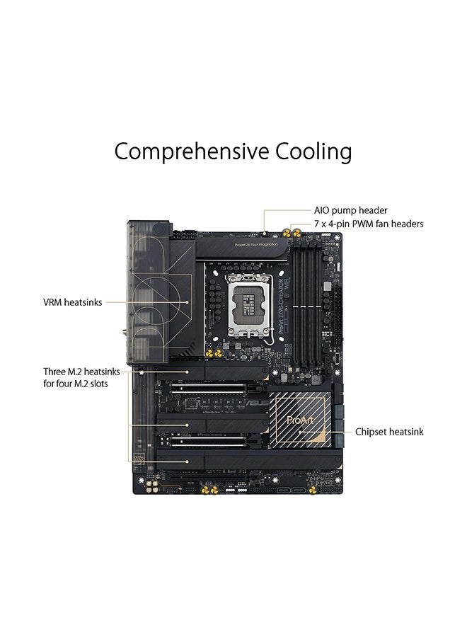 ASUS - ProArt Z790-CREATOR WIFI LGA1700 ATX Motherboard, Intel Z790 Chipset, 4 x DDR5 DIMM, 192GB Max Memory, WiFi 6E 6GHz, 10Gb Ethernet, 1 x PCIe 4.0 x16, 1 x HDMI, 2 DP, 6x USB 3.2 | 90MB1DV0-M0EAY0 Black - Image 1
