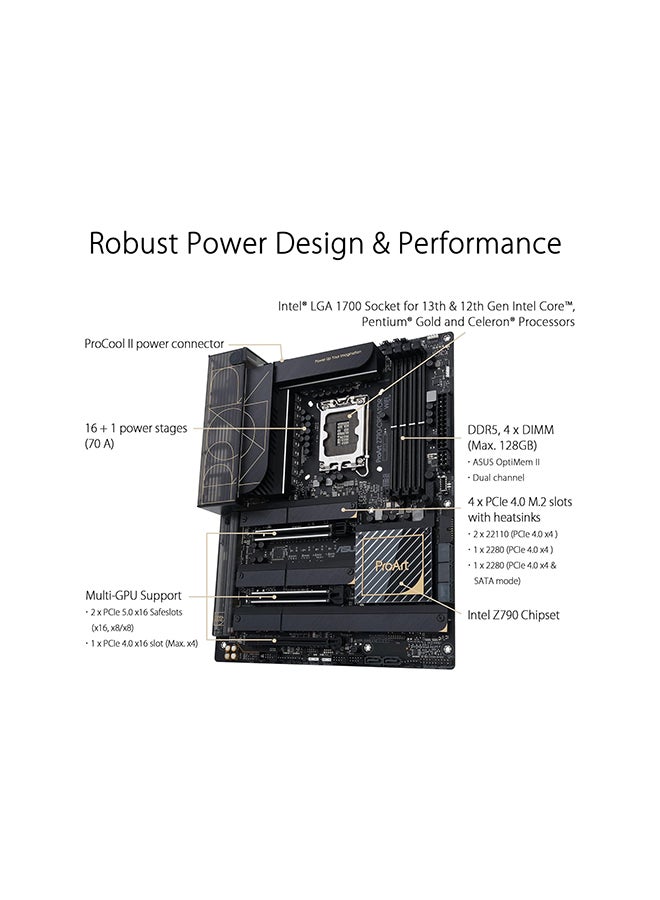 ASUS - ProArt Z790-CREATOR WIFI LGA1700 ATX Motherboard, Intel Z790 Chipset, 4 x DDR5 DIMM, 192GB Max Memory, WiFi 6E 6GHz, 10Gb Ethernet, 1 x PCIe 4.0 x16, 1 x HDMI, 2 DP, 6x USB 3.2 | 90MB1DV0-M0EAY0 Black - Image 1