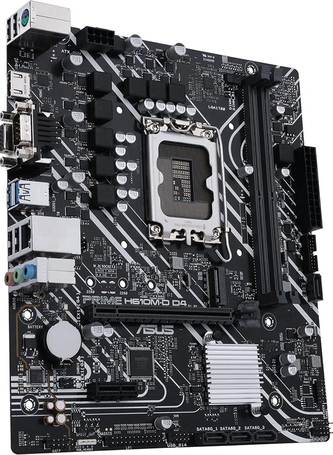 ASUS Prime H610M-D D4 Mic ATX Motherboard, LGA 1700 Socket, DDR4 Support, PCIe 4.0, M.2 Slot, 1Gb Ethernet, HDMI, D-Sub, USB 3.2 Gen, SATA 6 Gbps, COM Port, LPT / RGB Header | 90MB1A00-M0EAY0 Black  - Image 5