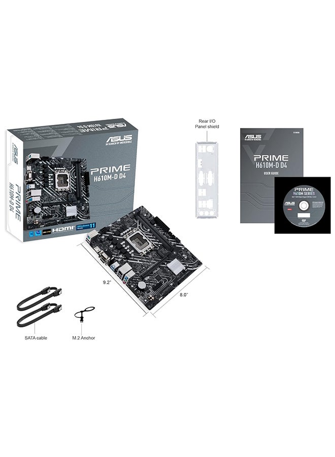 ASUS Prime H610M-D D4 Mic ATX Motherboard, LGA 1700 Socket, DDR4 Support, PCIe 4.0, M.2 Slot, 1Gb Ethernet, HDMI, D-Sub, USB 3.2 Gen, SATA 6 Gbps, COM Port, LPT / RGB Header | 90MB1A00-M0EAY0 Black  - Image 2