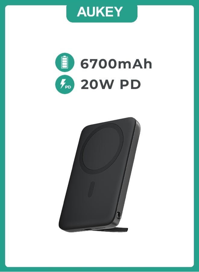 Aukey Magnetic Wireless Charging Power Bank 20W PD with foldable Stand Gray - Image 1