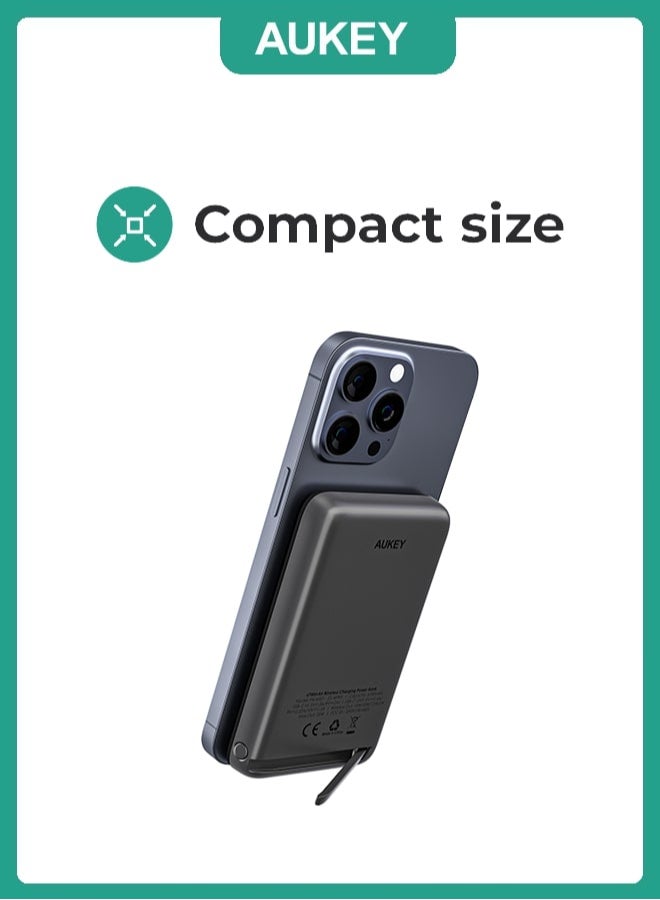 Aukey Magnetic Wireless Charging Power Bank 20W PD with foldable Stand Gray - Image 3