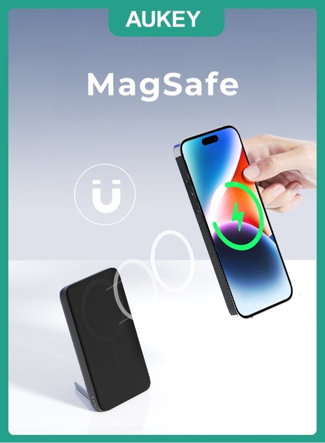 Aukey Magnetic Wireless Charging Power Bank 20W PD with foldable Stand Gray - Image 2