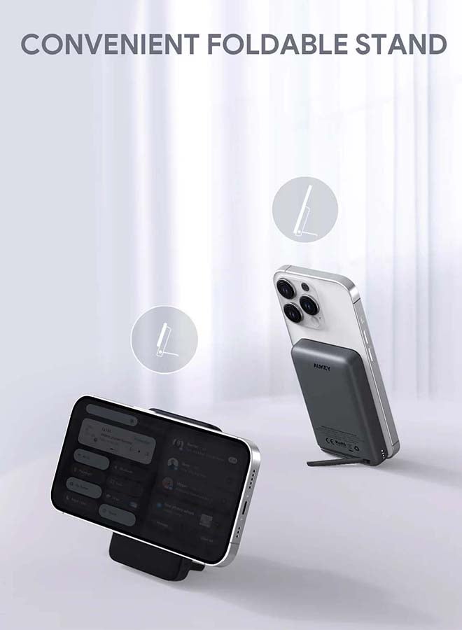 Aukey - 10000 mAh Magnetic Wireless Charging Power Bank With 30W PD Gray - Image 1