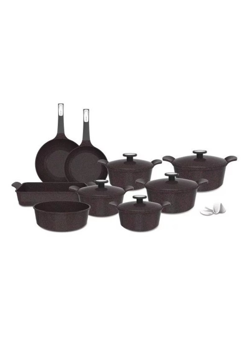 Neoflam Korean Extrema Granite Cookware Set, Consisting Of 14 Pieces Purple مكونات الطقم : قدر جرانيت مقاس 20 سم مع غطاء + قدر جرانيت مقاس 22 سم مع غطاء + قدر جرانيت مقاس 24 سم مع غطاء + قدر جرانيت مقاس 26 سم مع غطاء + قدر جرانيت مقاس 28 سم مع غطاء + مقلاة جرانيت مقاس 26 سم  + مقلاة ووك رخامية مصبوبة 30 سم + صينية فرن مستطيل