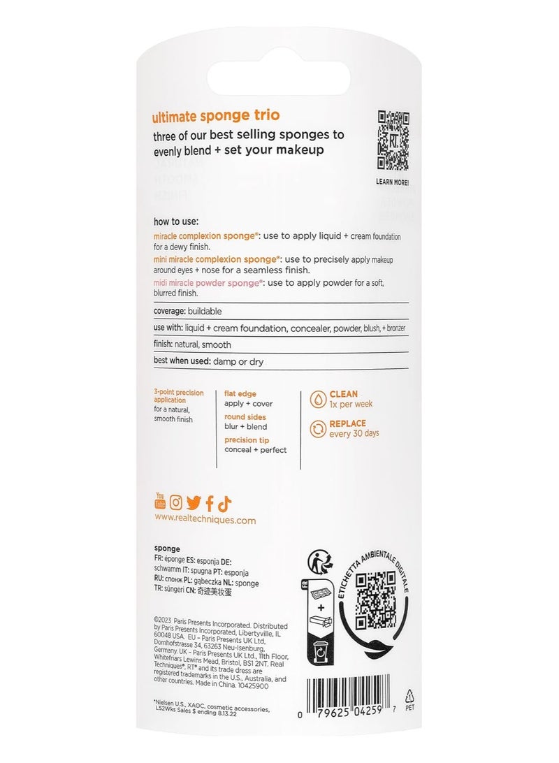 REAL TECHNIQUES Ultimate Makeup Sponge Blending, Setting Trio, Use Liquid And Cream Foundation, Flawless Results, For Dewy Or Matte Finish 3 Sponges Multicolor - Image 2