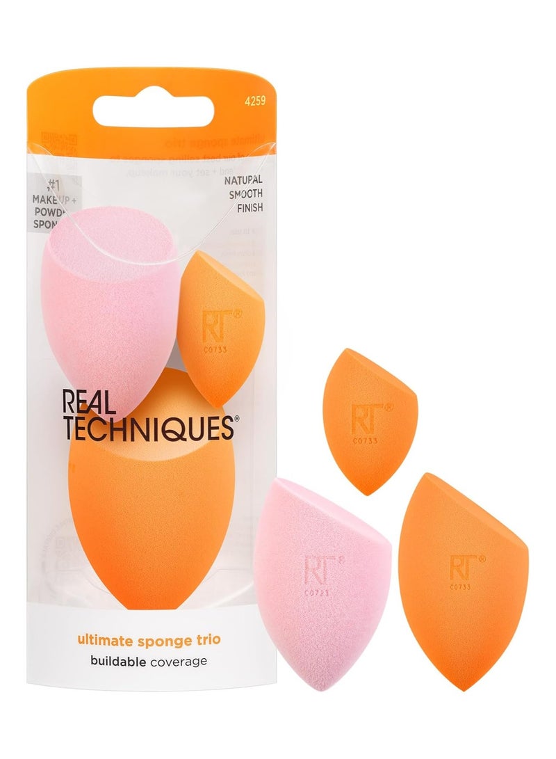 REAL TECHNIQUES Ultimate Makeup Sponge Blending, Setting Trio, Use Liquid And Cream Foundation, Flawless Results, For Dewy Or Matte Finish 3 Sponges Multicolor - Image 1