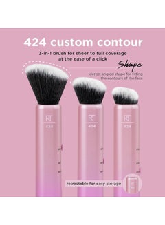 REAL TECHNIQUES 3-In-1 Brush, Custom Slide For Bronzer And Contour Makeup, 3 Settings For Sheer, Medium, Or Focused Application, Travel-Sized Kabuki, Cruelty-Free Pink  - Image 5
